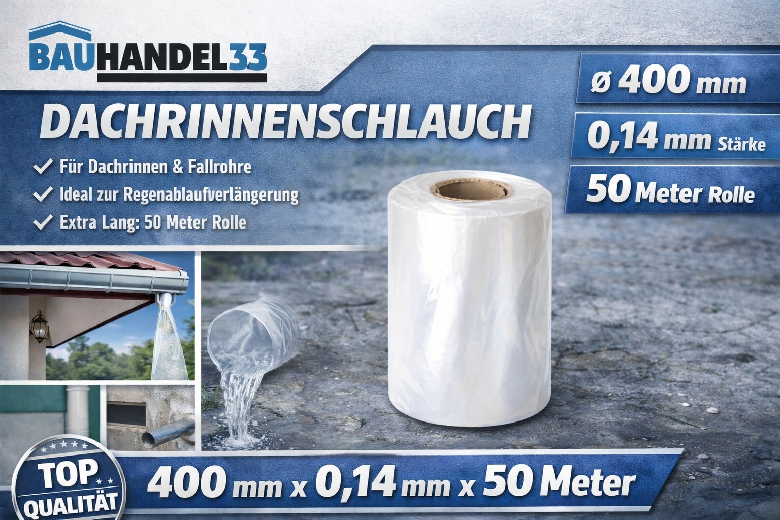 Dachrinnenschlauch 400 mm x 0,14 mm x 50 m